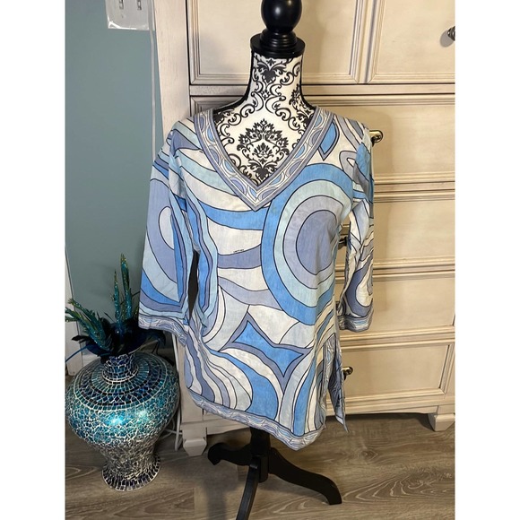 Tops - Womens Gretchen Scott blue geometric tunic small